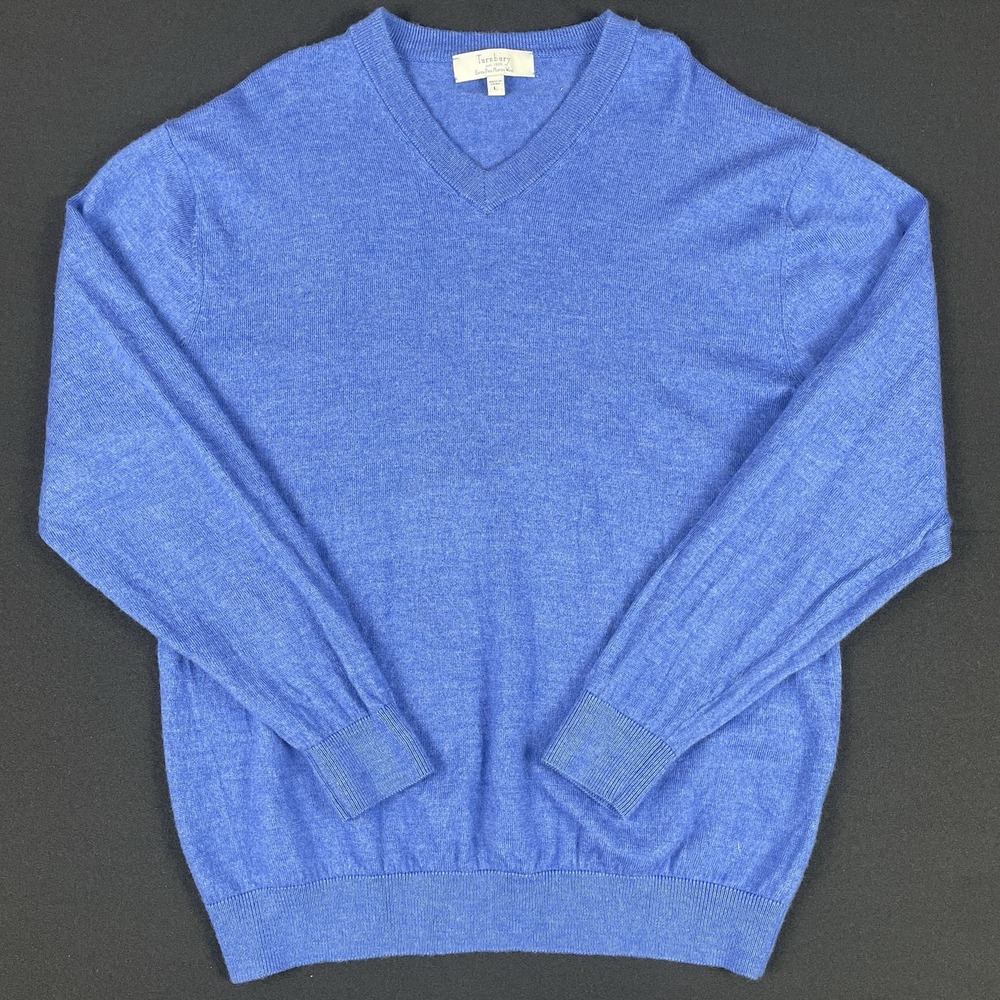 Turnbury Merino Wool Sweater Womens Large Blue V Neck Lightweight